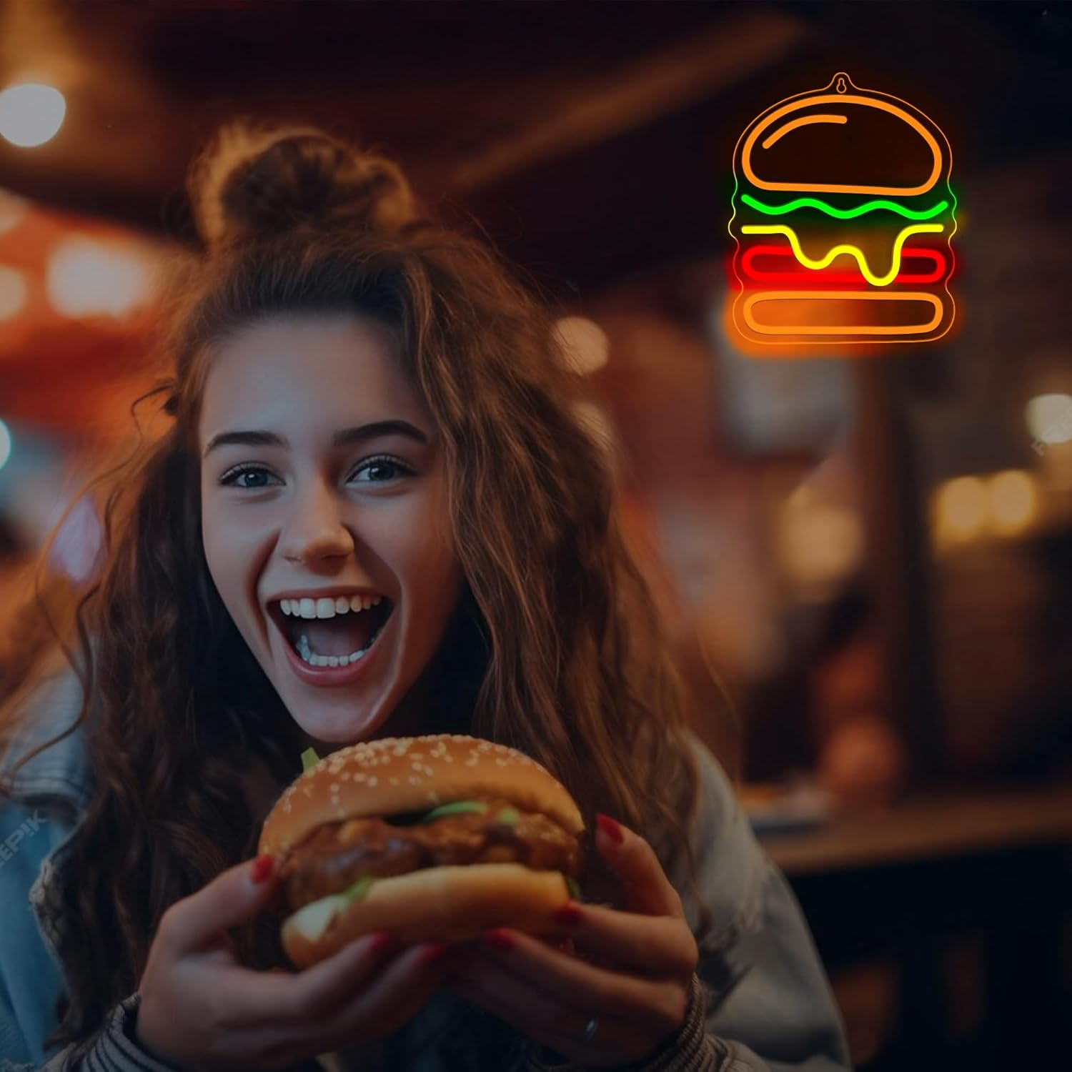 Letrero de neón de hamburguesa - Commercial Kitchen Walls reseña y precio