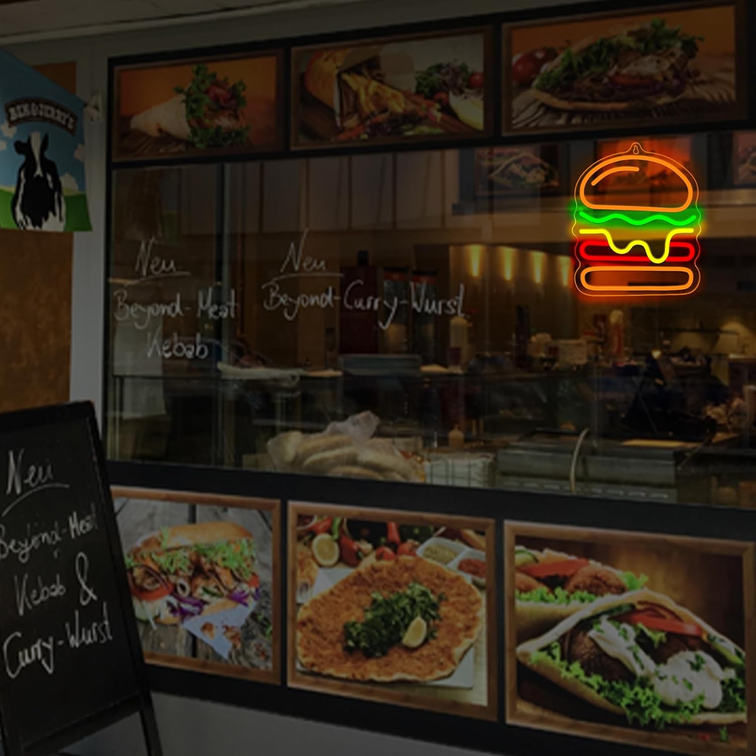 Letrero de neón de hamburguesa - Commercial Kitchen Walls reseña y precio