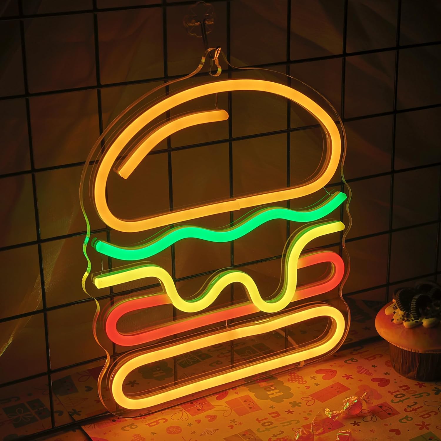 Letrero de neón de hamburguesa - Commercial Kitchen Walls reseña y precio