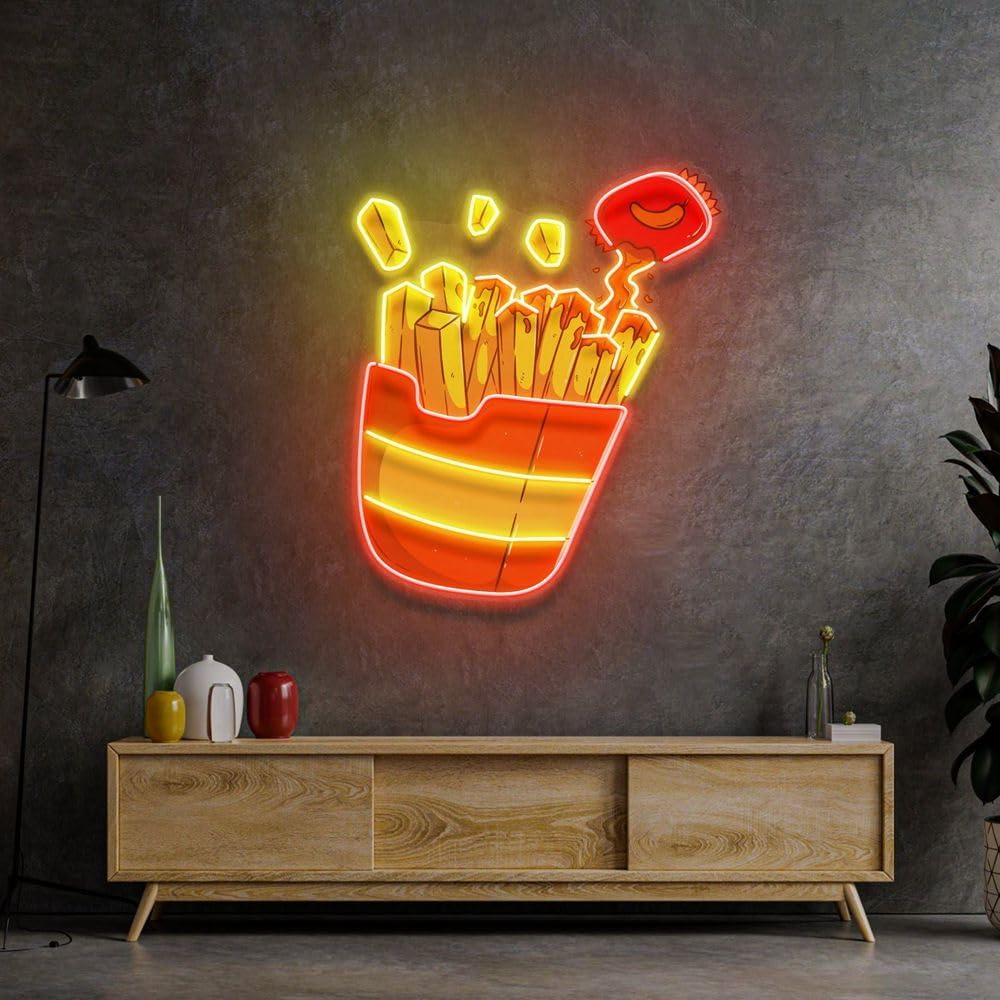 Letrero de neón de patatas fri - Commercial Kitchen Walls reseña y precio