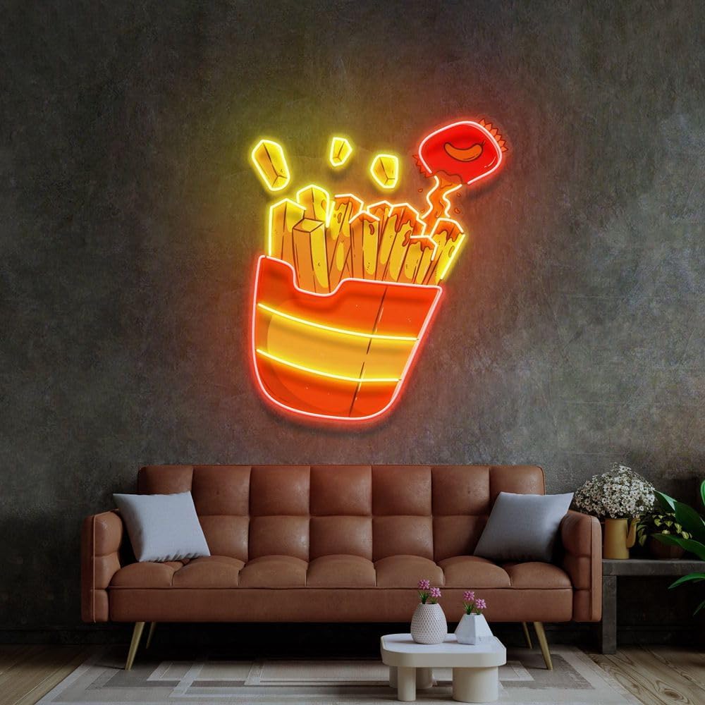 Letrero de neón de patatas fri - Commercial Kitchen Walls reseña y precio